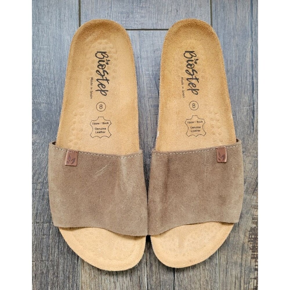Biostep Suede Slide Sandals Size 8 Light Taupe